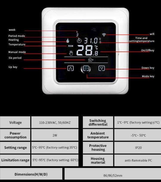 PENGXIANG PX-TH-108TW Smart Wifi Thermostat  9