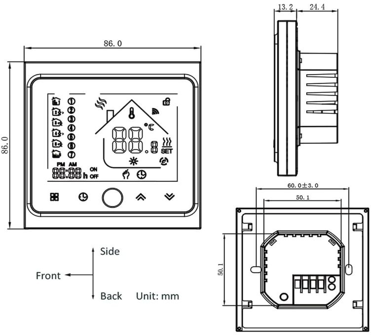 ‎BecaSmart- BHT-002GBLW- Touch- Screen- Electric Heating- Programmable- Thermostat  -4
